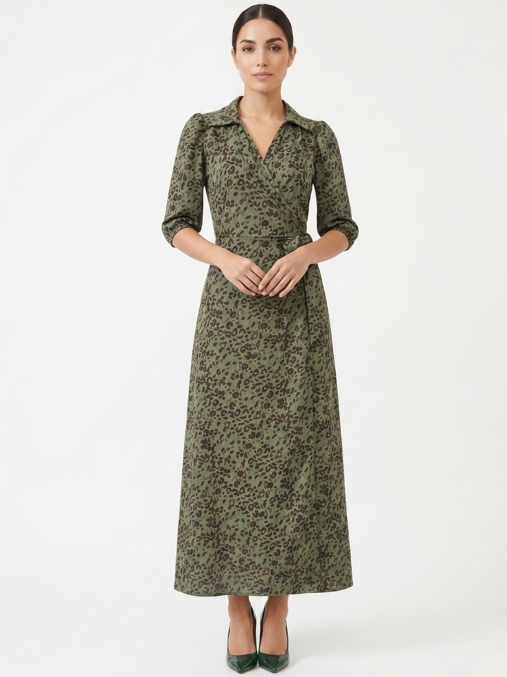 VESTIDO ENVOLVENTE CON CUELLO CAMISERO GRACE VERDE