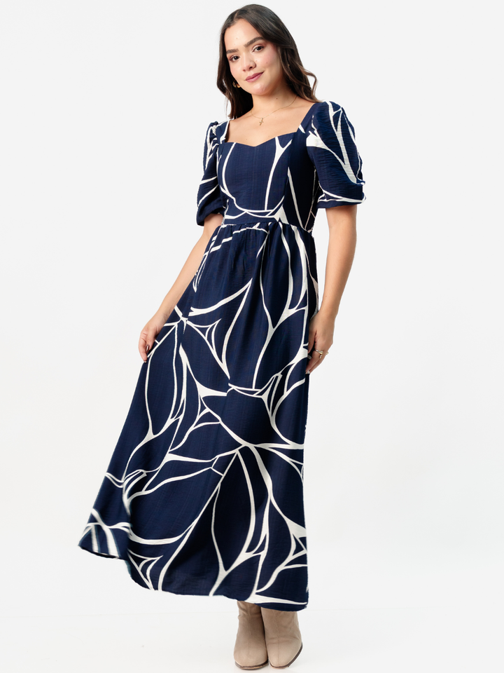 VESTIDO LARGO CON ESCOTE CORAZON FIORELLA AZUL / PERLA