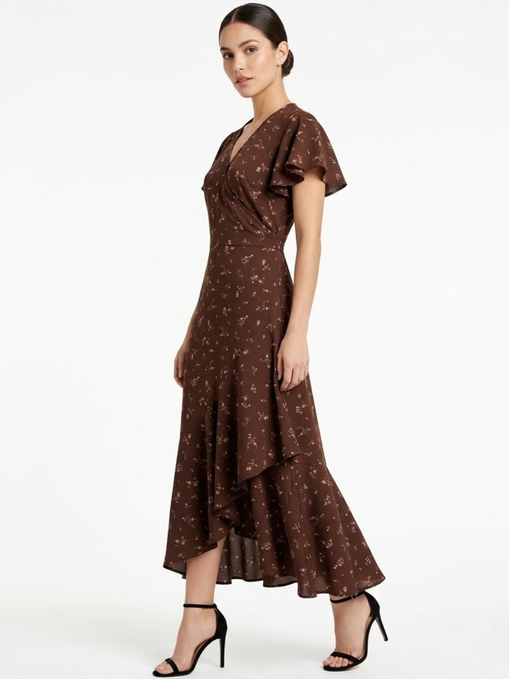VESTIDO ENVOLVENTE JULIETA CHOCOLATE FLOREADO