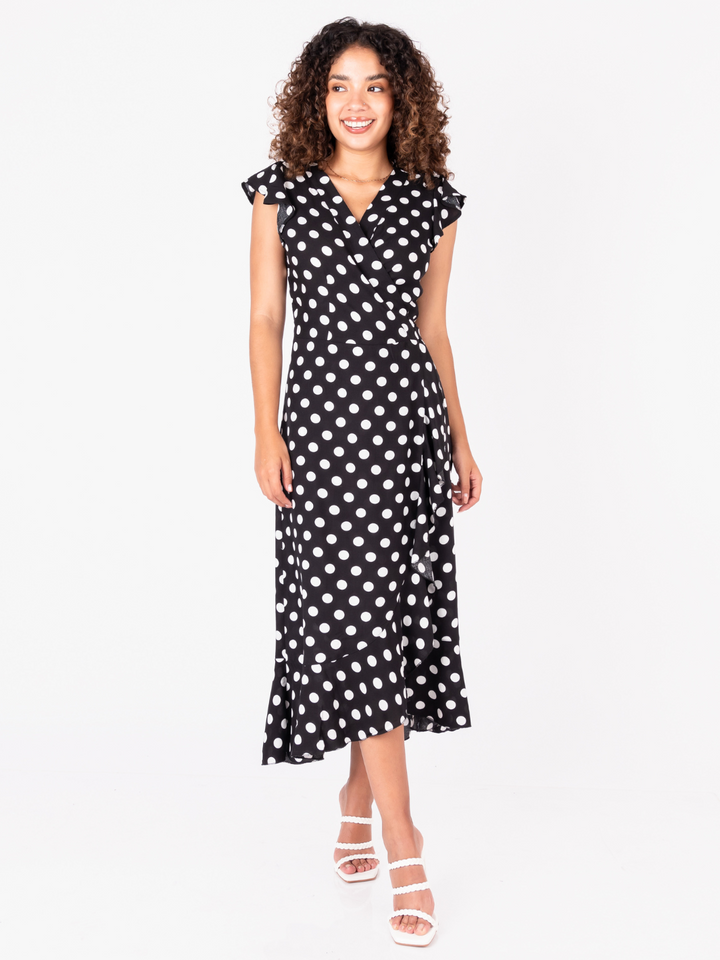 VESTIDO ENVOLVENTE MICAELA NEGRO POLKA DOTS