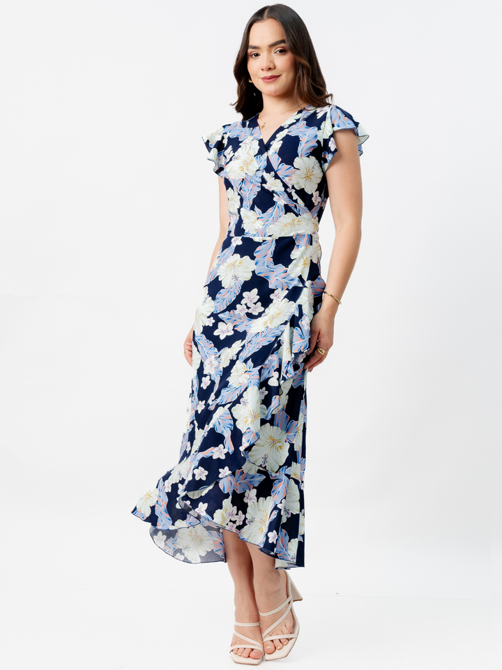 VESTIDO ENVOLVENTE MICAELA AZUL FLOREADO