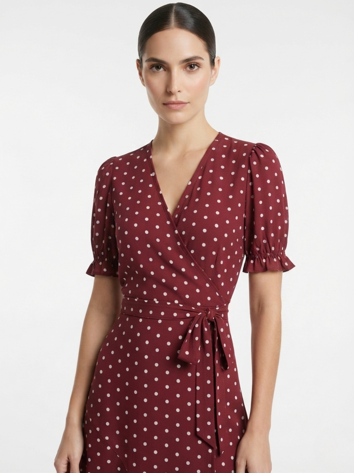 VESTIDO ENVOLVENTE ANI VINO POLKA DOTS