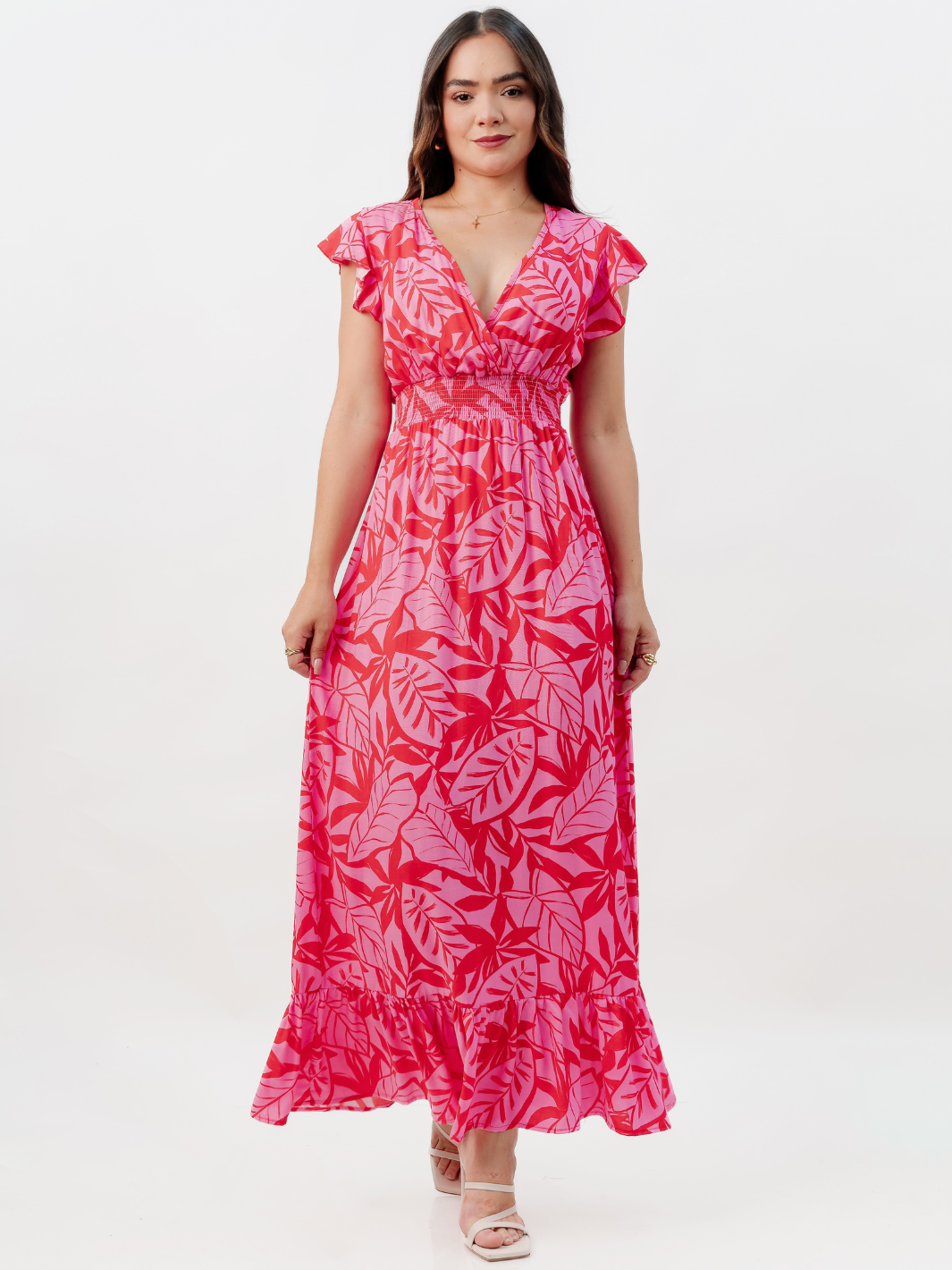 VESTIDO CASUAL LARGO SAYURI FUCSIA FLOREADO