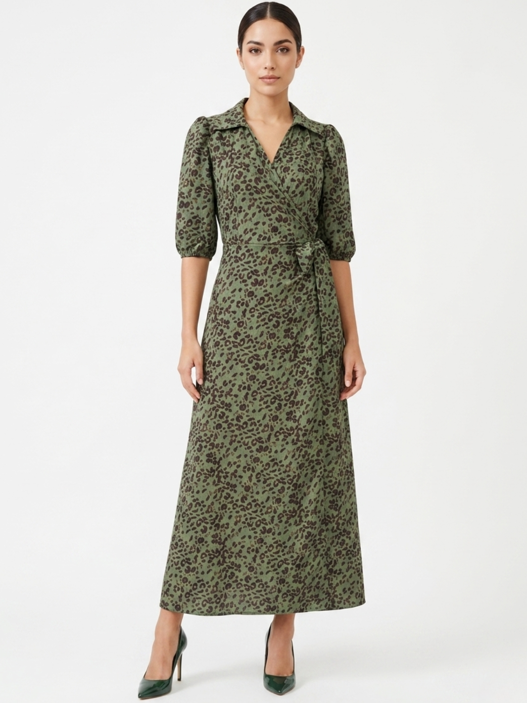 VESTIDO ENVOLVENTE CON CUELLO CAMISERO GRACE VERDE