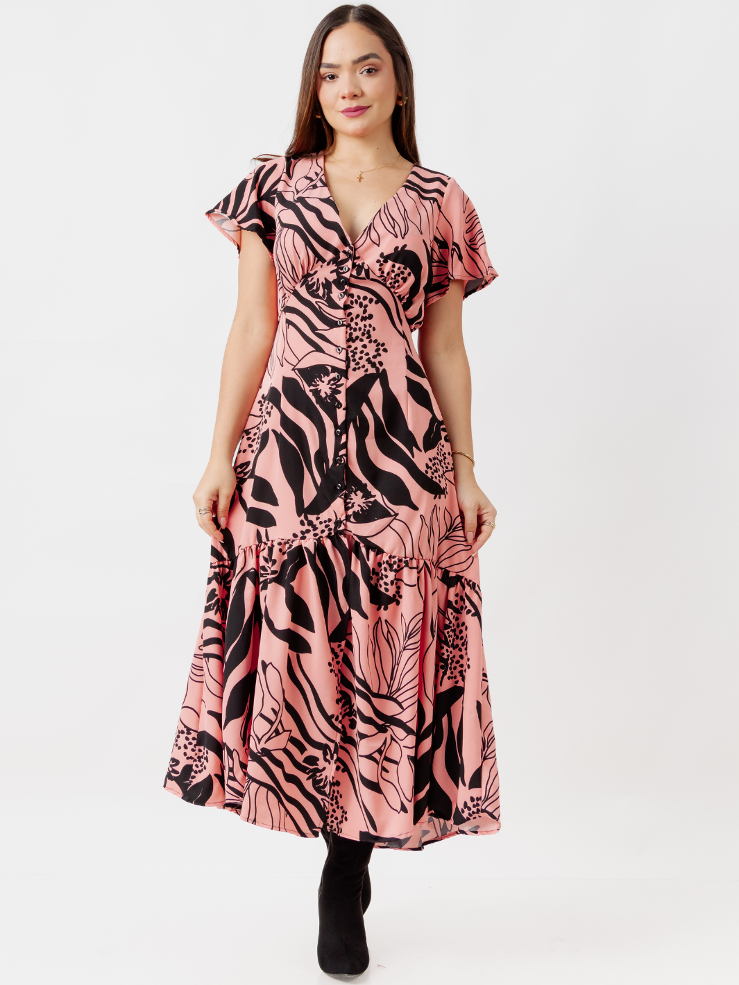 VESTIDO LARGO CON BOTONES MONSERRAT CORAL