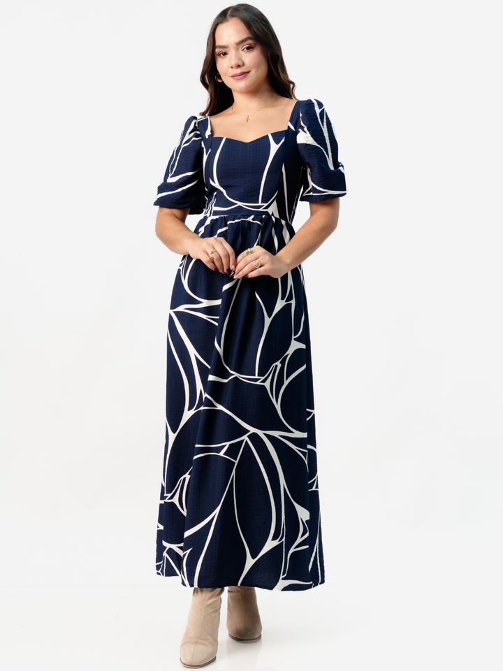 VESTIDO LARGO CON ESCOTE CORAZON FIORELLA AZUL / PERLA