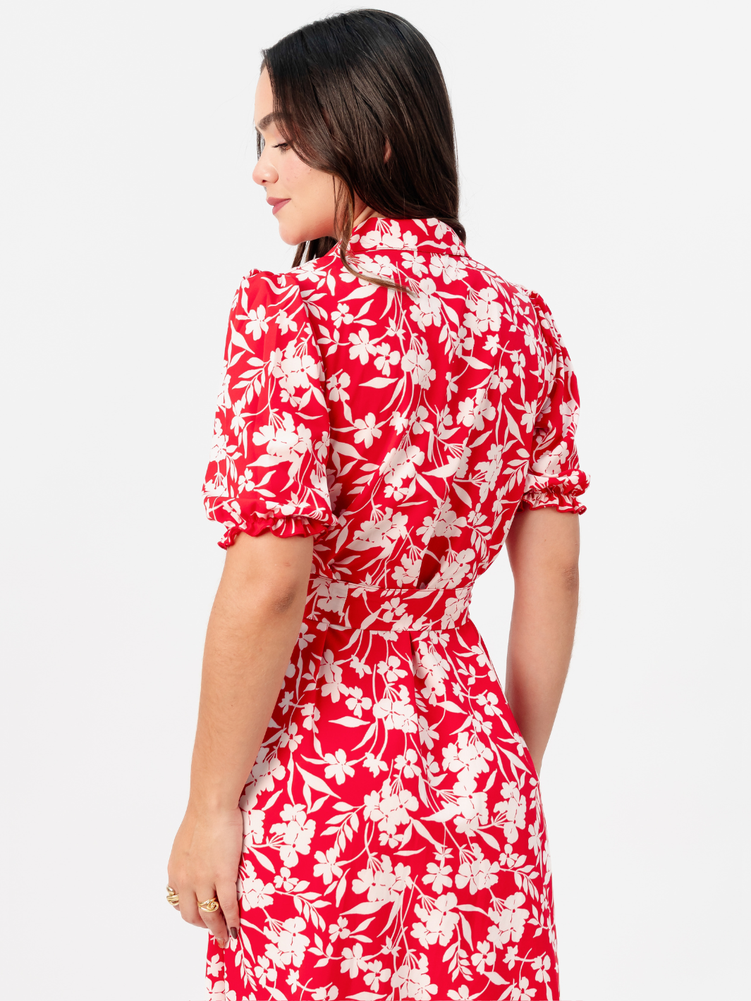 VESTIDO CAMISERO CON CINTURON ASIA ROJO FLOREADO