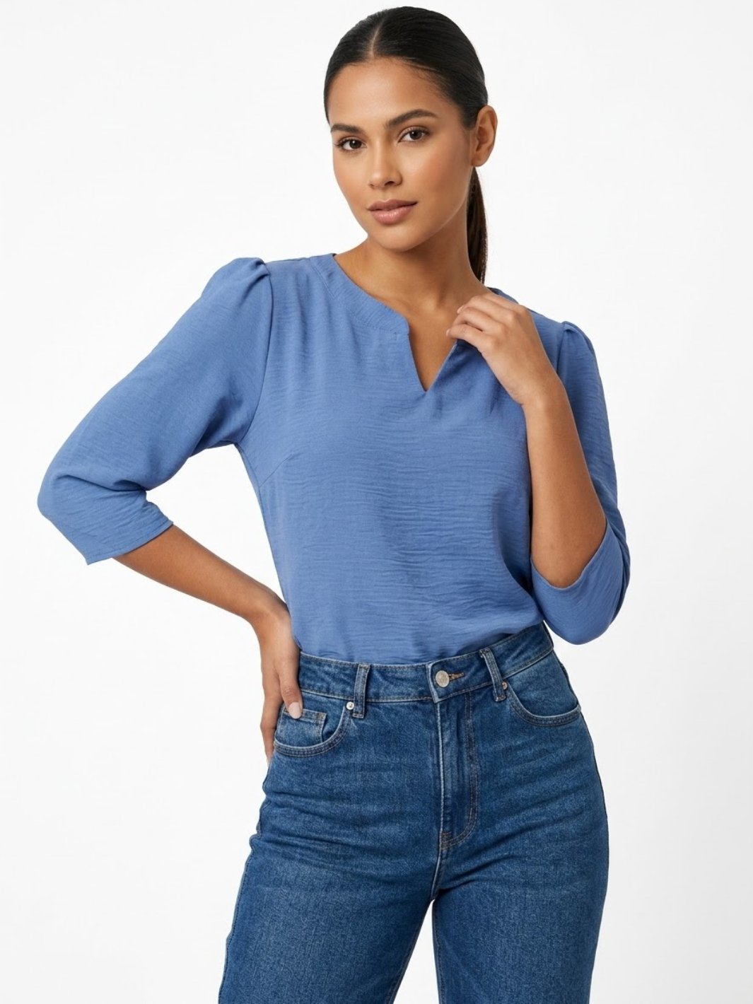 BLUSA CON MANGA 3/4 Y CUELLO REDONDO KIM ITALIANO