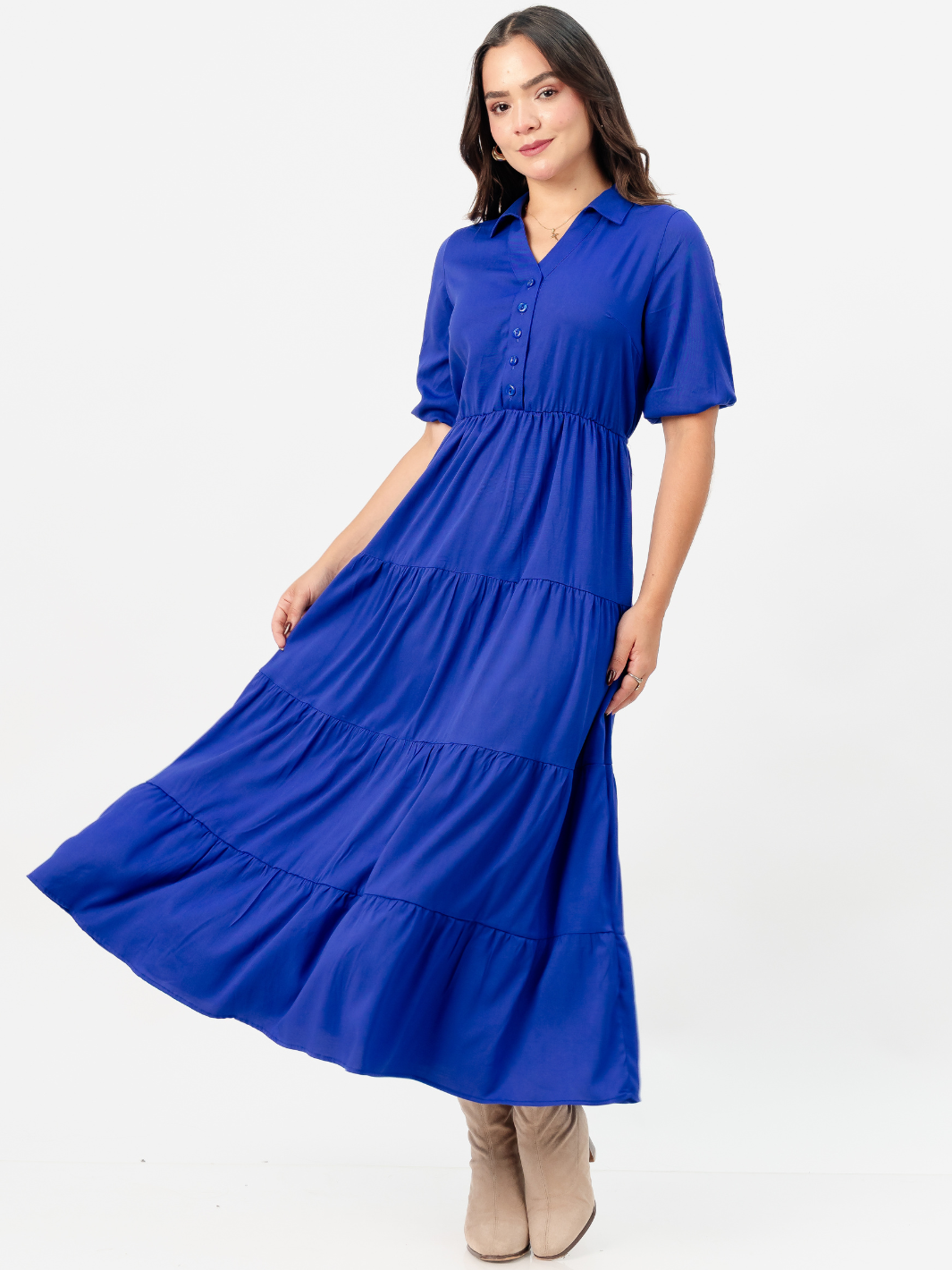 VESTIDO CAMISERO CON FALDA EN TIEMPOS ZAMIRA AZULINO