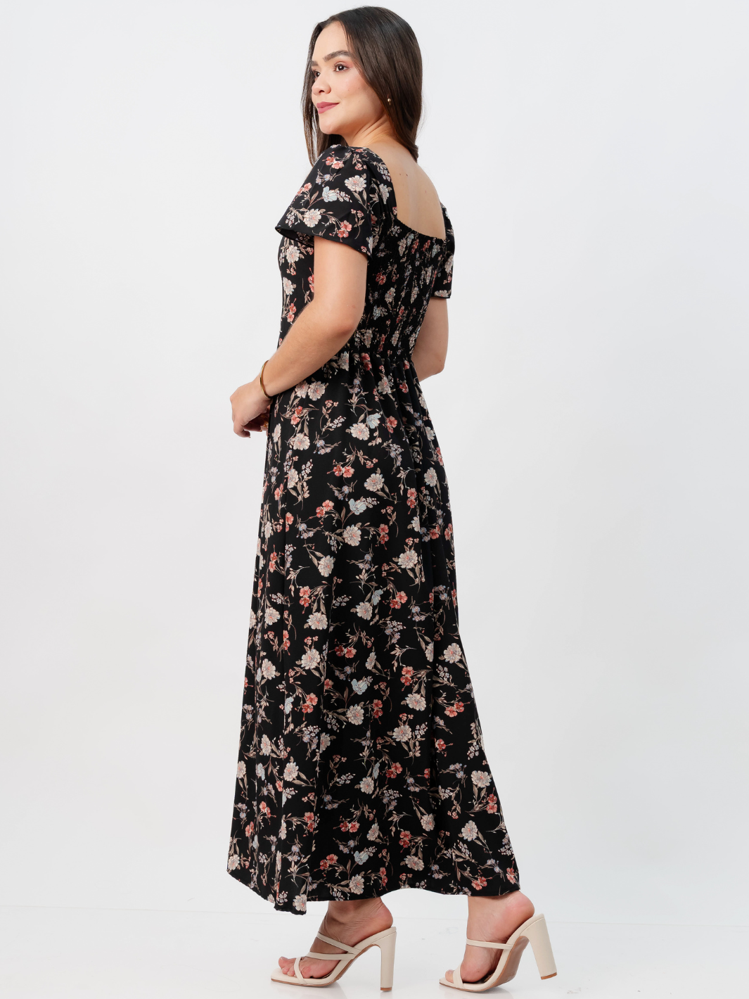 VESTIDO CASUAL LARGO AMELIA NEGRO FLOREADO