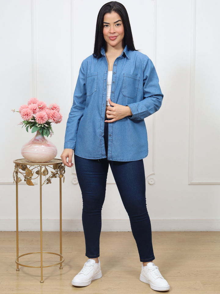 BLUSA CAMISERA DENIM FLORENCIA CELESTE