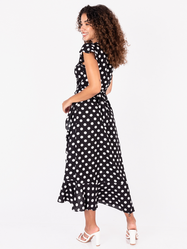 VESTIDO ENVOLVENTE MICAELA NEGRO POLKA DOTS
