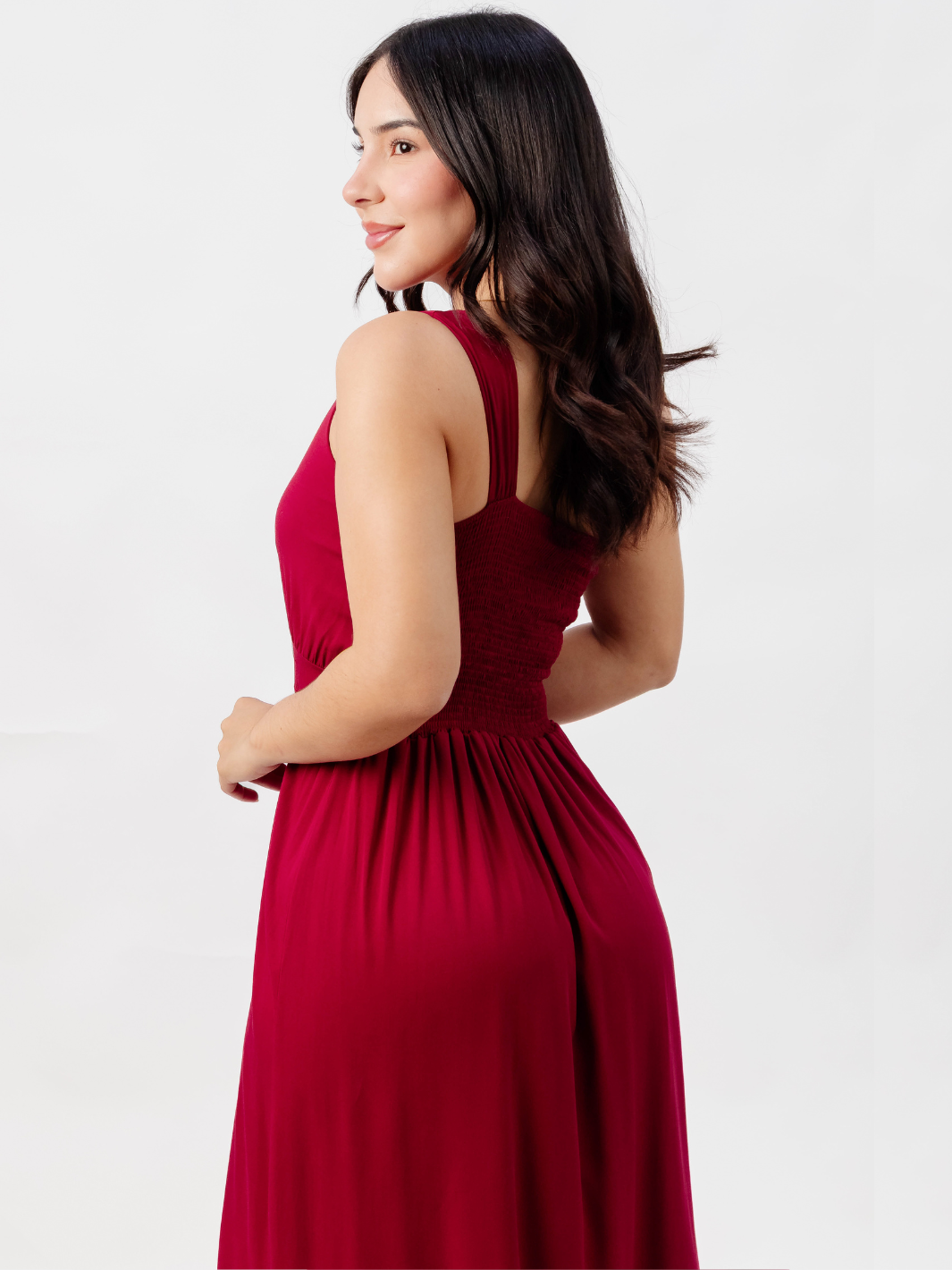 VESTIDO LARGO ASIMETRICO JAZMIN VINO