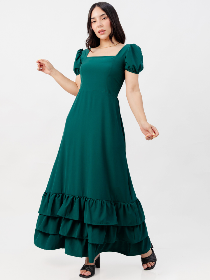 VESTIDO CASUAL CON BOBOS EN LA FALDA RUBI VERDE