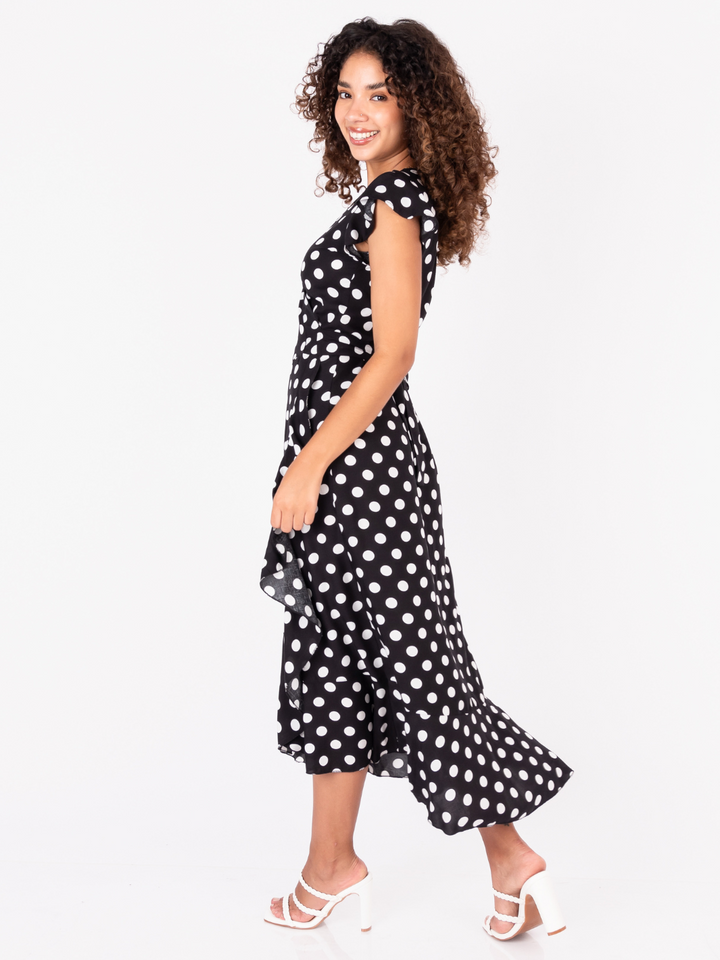 VESTIDO ENVOLVENTE MICAELA NEGRO POLKA DOTS