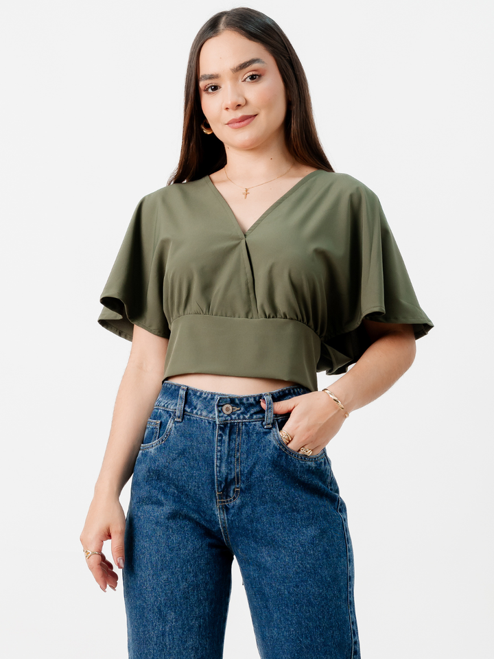 BLUSA CORTA CON MANGAS CON VUELO ROSIE VERDE