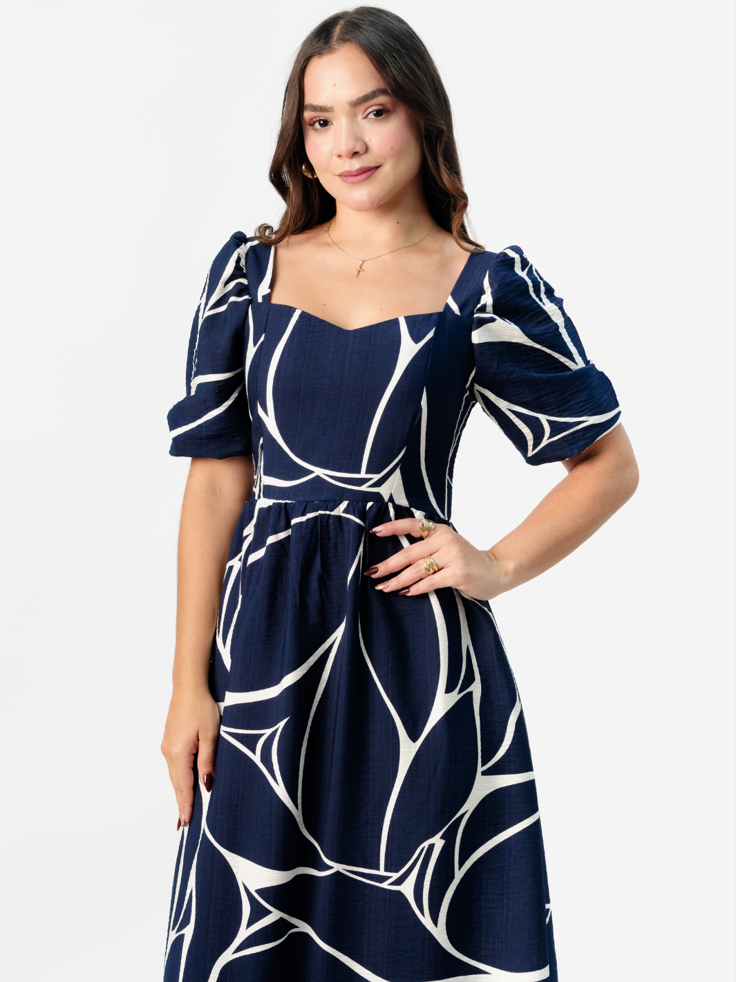 VESTIDO LARGO CON ESCOTE CORAZON FIORELLA AZUL / PERLA