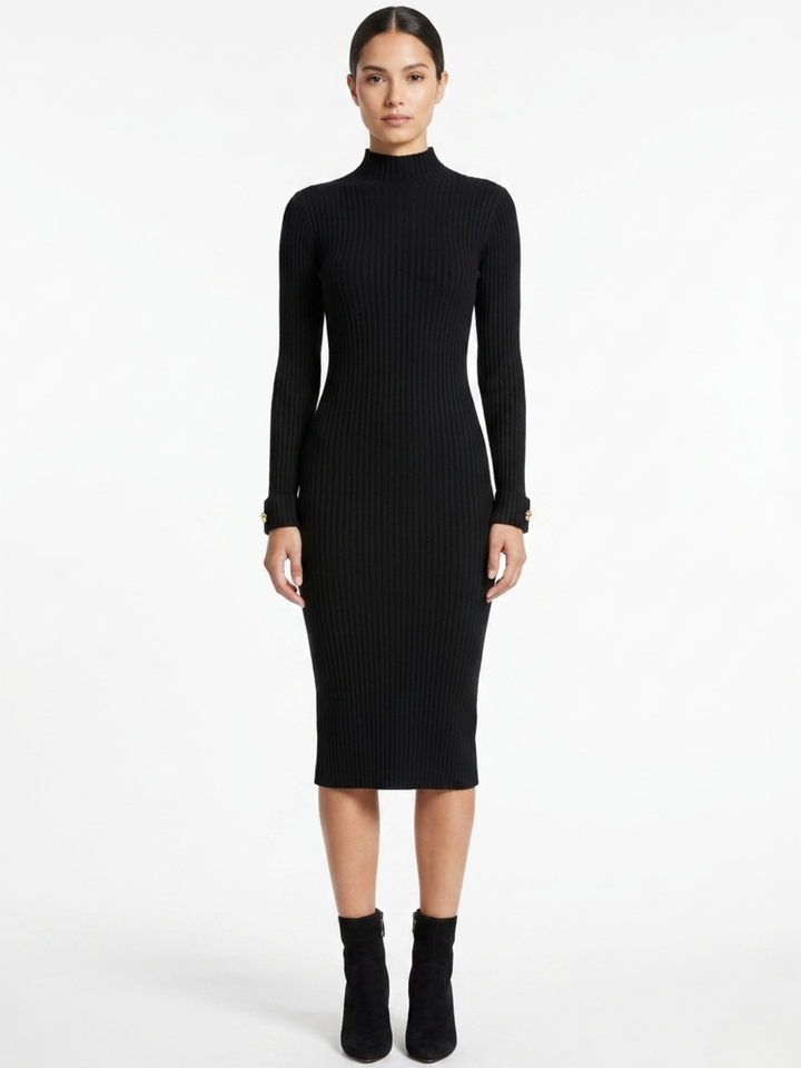 VESTIDO TEJIDO CON CUELLO ALTO MADDI NEGRO