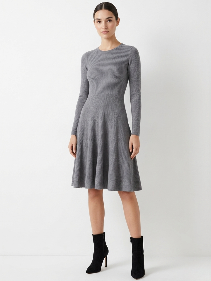 VESTIDO TEJIDO CON FALDA EN CORTE A YESENIA MELANGE