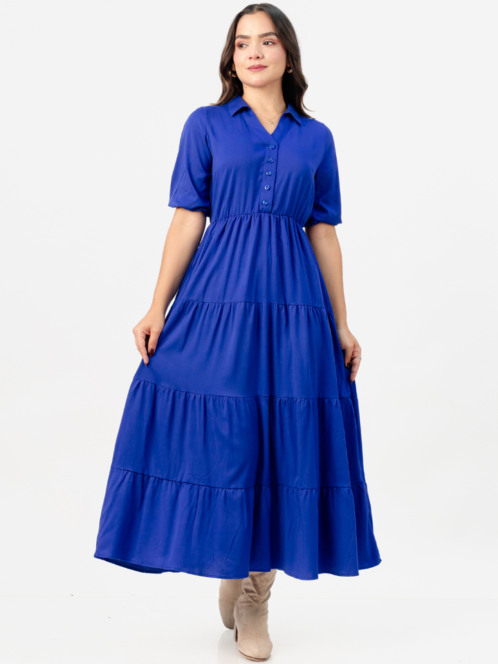 VESTIDO CAMISERO CON FALDA EN TIEMPOS ZAMIRA AZULINO