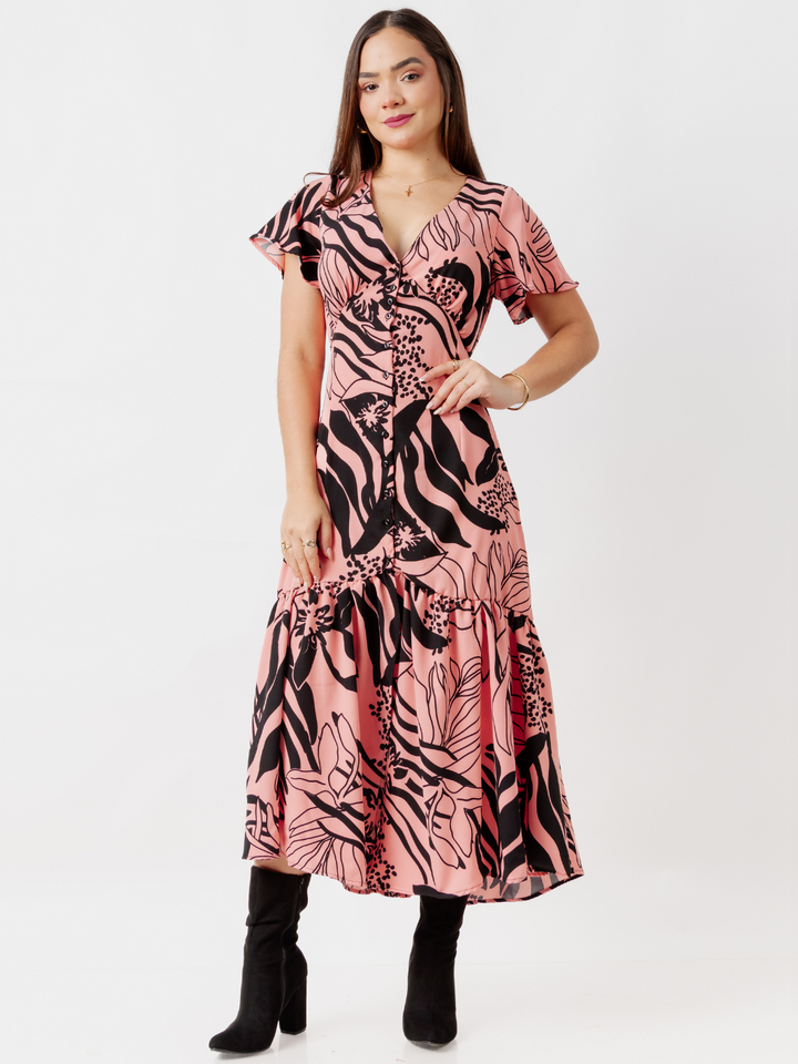 VESTIDO LARGO CON BOTONES MONSERRAT CORAL