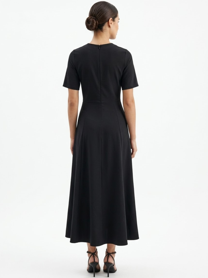 VESTIDO CASUAL MANGA CORTA CON LAZO MIREYA NEGRO