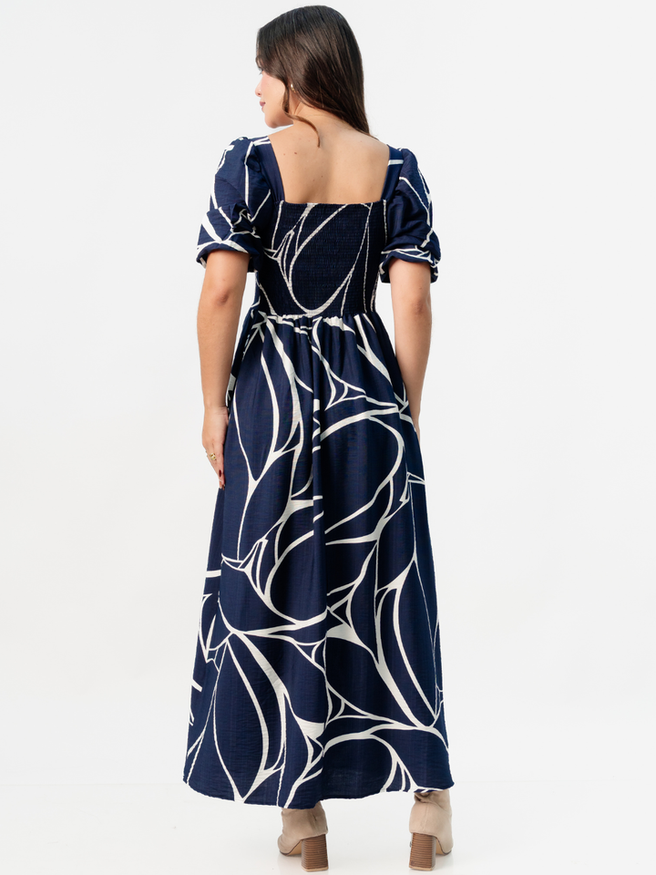 VESTIDO LARGO CON ESCOTE CORAZON FIORELLA AZUL / PERLA