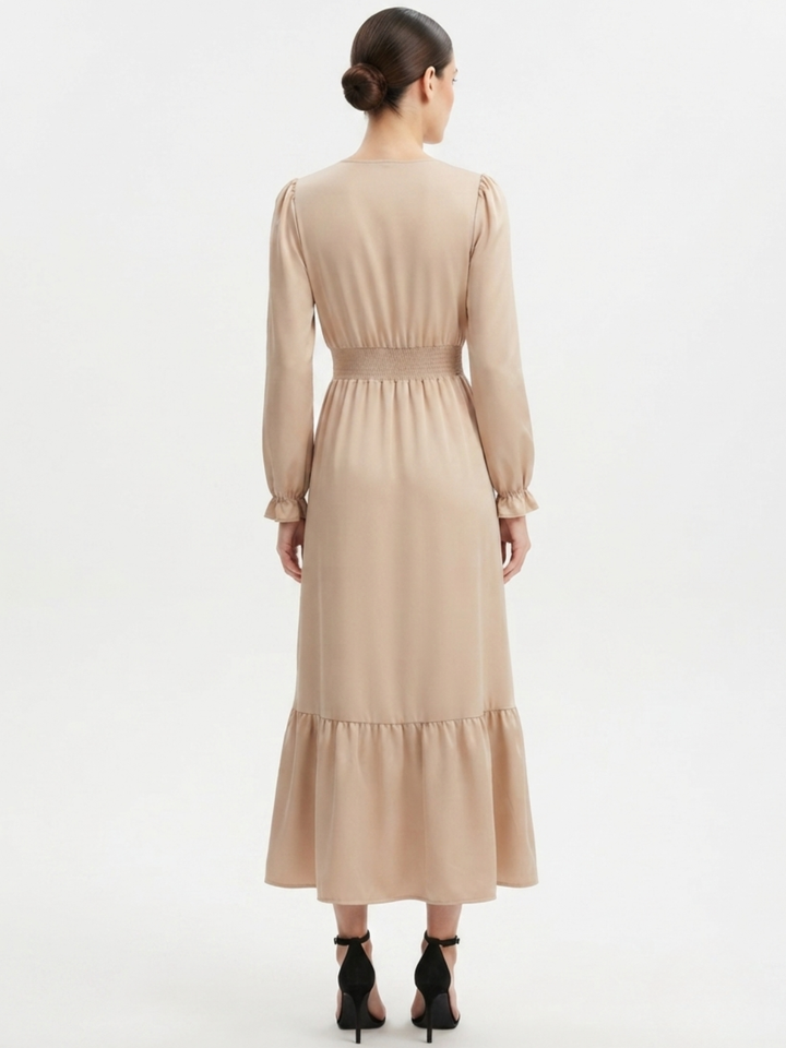 VESTIDO CASUAL MANGA LARGA SUMI NUDE