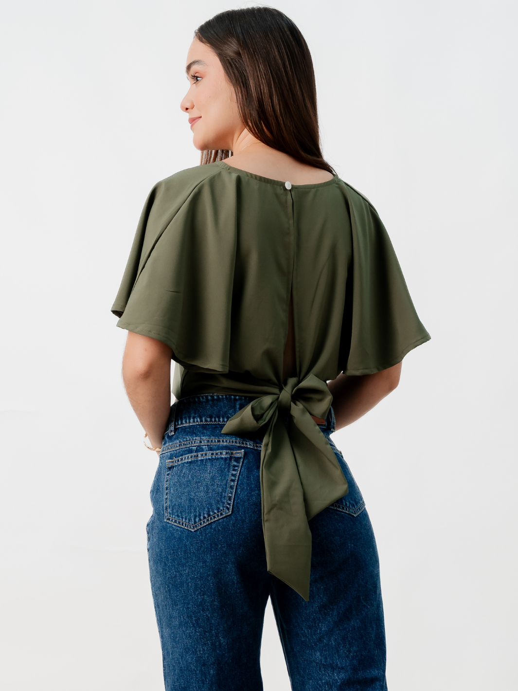 BLUSA CORTA CON MANGAS CON VUELO ROSIE VERDE