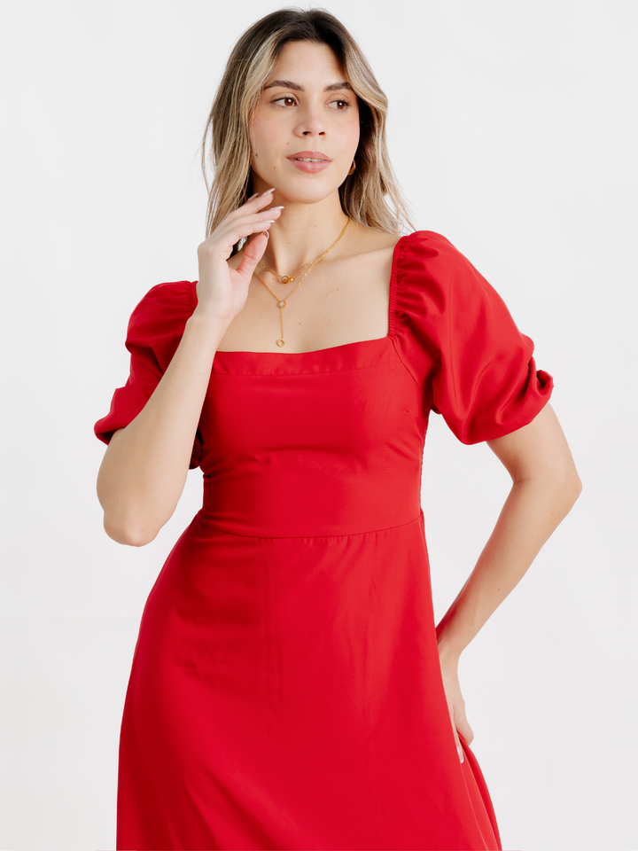 VESTIDO CASUAL LARGO FABIA ROJO