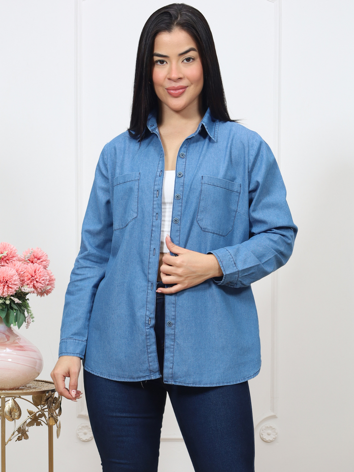 BLUSA CAMISERA DENIM FLORENCIA CELESTE