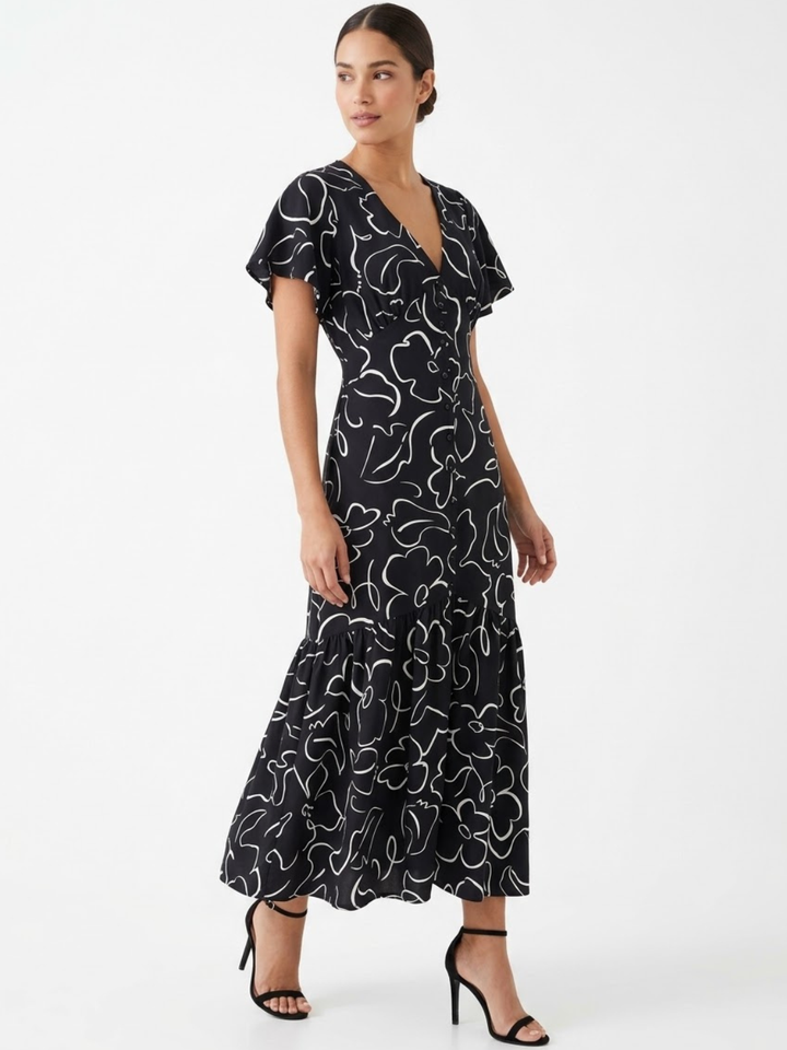 VESTIDO CASUAL CON BOTONES DELANTEROS MONSERRAT NEGRO FLOREADO