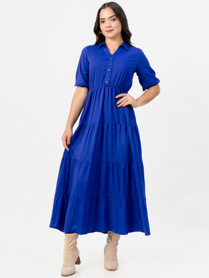 VESTIDO CAMISERO CON FALDA EN TIEMPOS ZAMIRA AZULINO