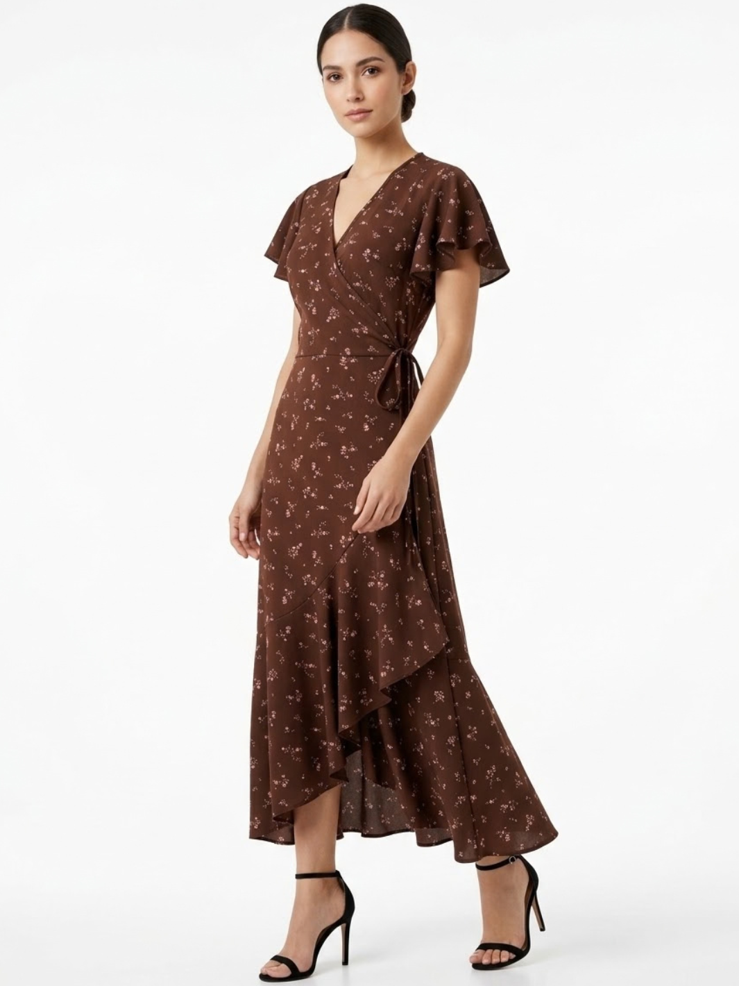 VESTIDO ENVOLVENTE JULIETA CHOCOLATE FLOREADO