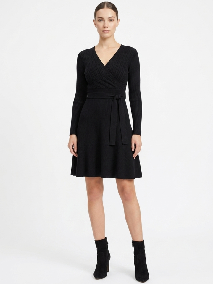 VESTIDO TEJIDO EN CORTE A PALOMA NEGRO