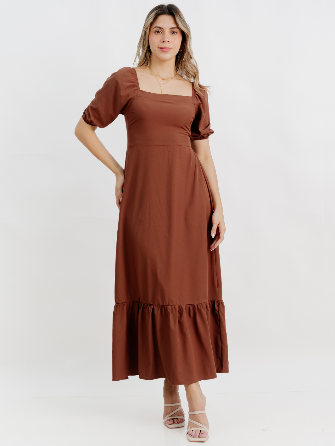 VESTIDO CASUAL LARGO FABIA CHOCOLATE