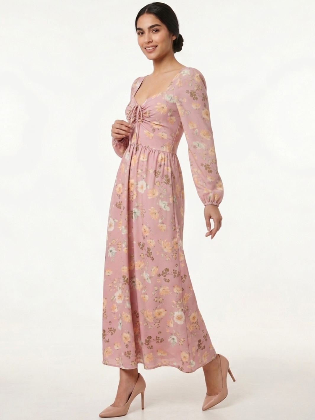 VESTIDO CASUAL LARGO LUNA ROSA FLOREADO