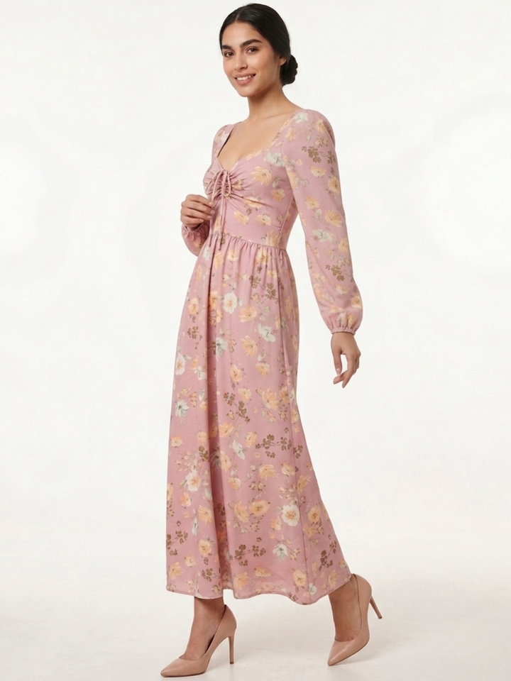 VESTIDO CASUAL LARGO LUNA ROSA FLOREADO