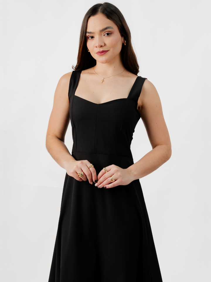 VESTIDO MIDI EN CORTE A SALLY NEGRO