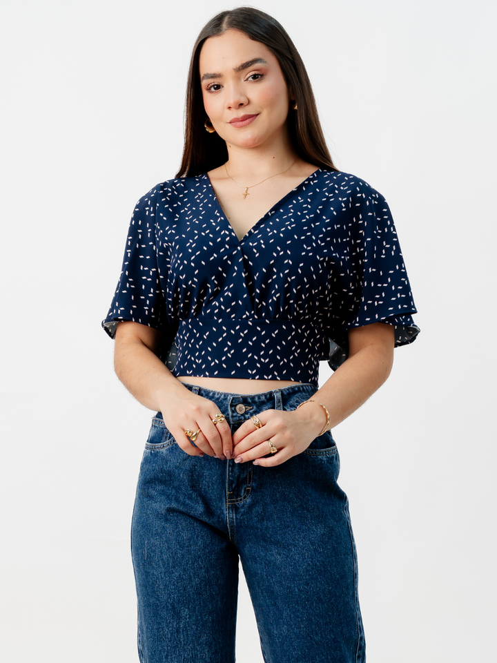 BLUSA CORTA CON MANGAS CON VUELO ROSIE AZUL