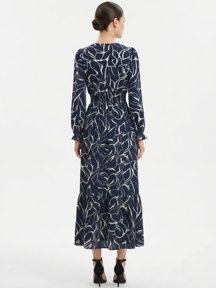 VESTIDO CASUAL MANGA LARGA SUMI AZUL/PERLA