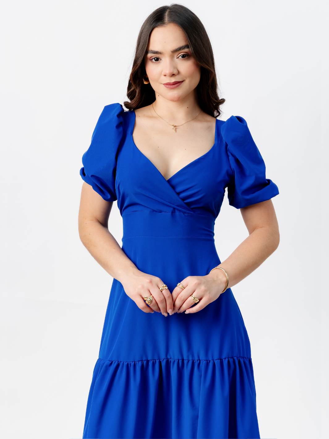 VESTIDO CASUAL LARGO CON LAZO TILZA AZULINO