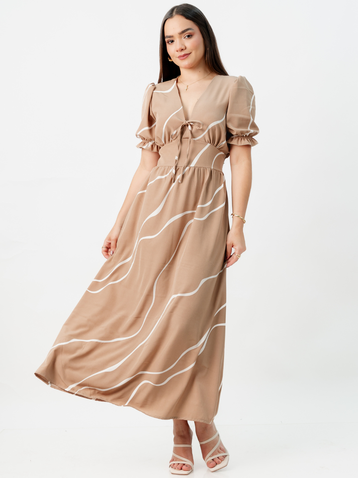 VESTIDO CASUAL LARGO THIANA CAMEL