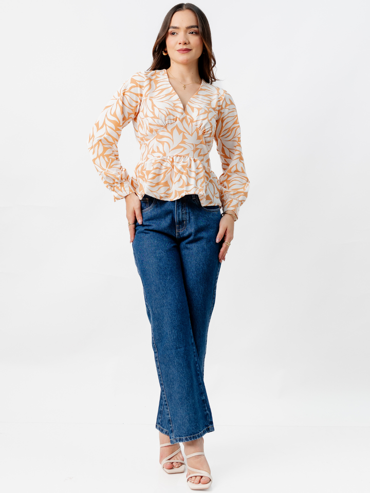 BLUSA PEPLUM MANGA LARGA BEATRIZ DURAZNO