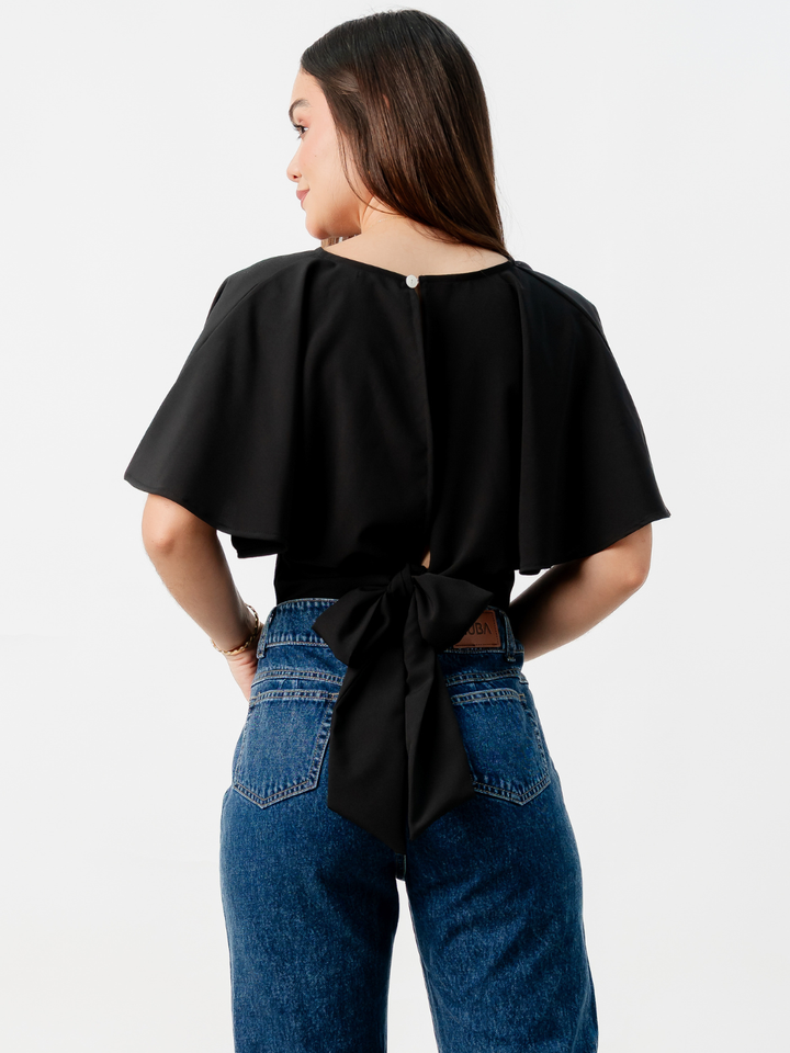 BLUSA CORTA CON MANGAS CON VUELO ROSIE NEGRO