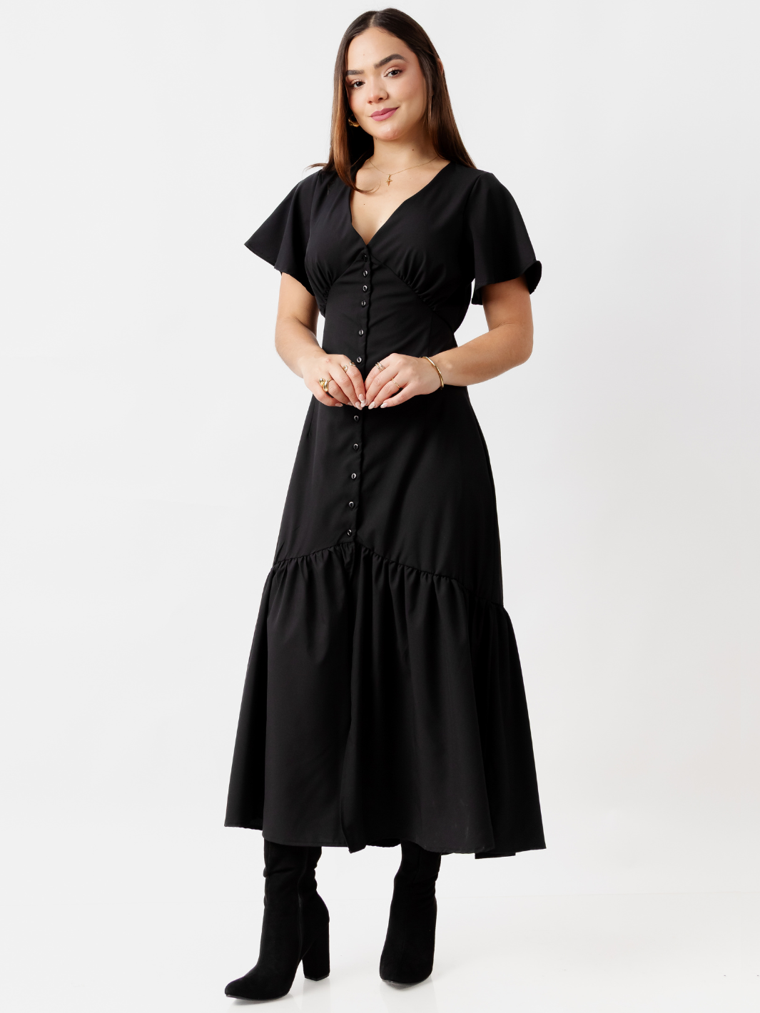 VESTIDO LARGO CON BOTONES MONSERRAT NEGRO