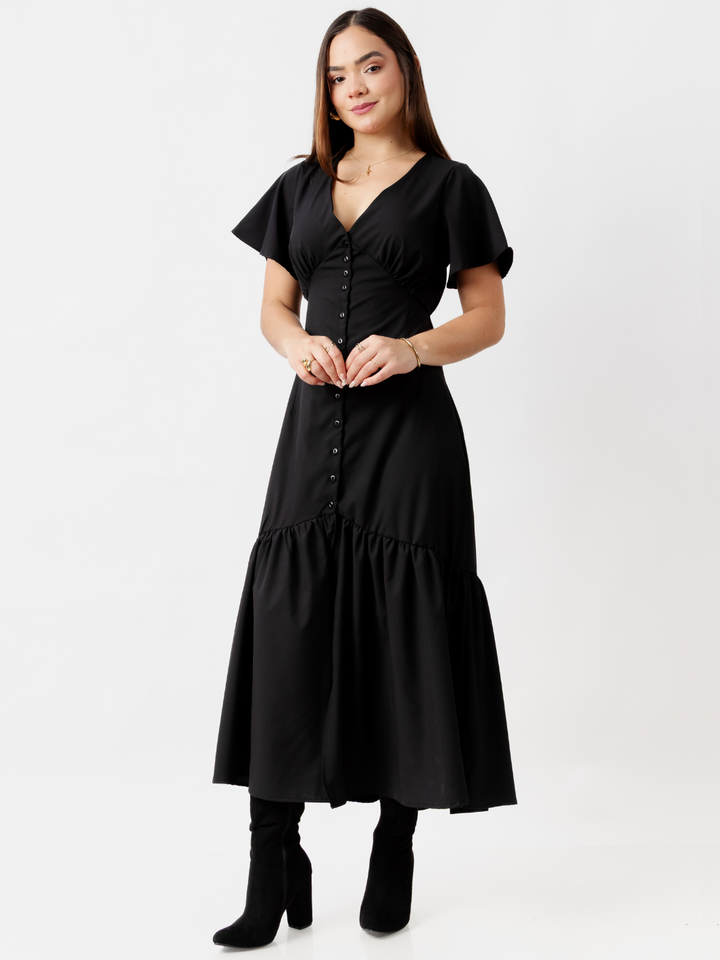 VESTIDO LARGO CON BOTONES MONSERRAT NEGRO