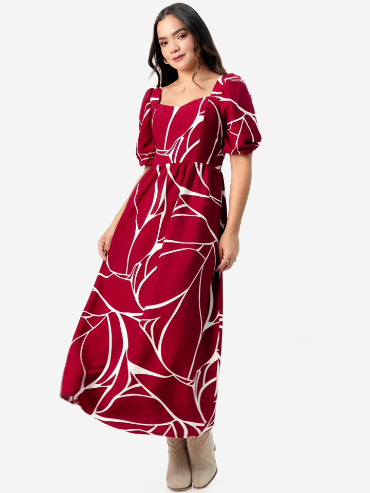 VESTIDO LARGO CON ESCOTE CORAZON FIORELLA VINO / PERLA