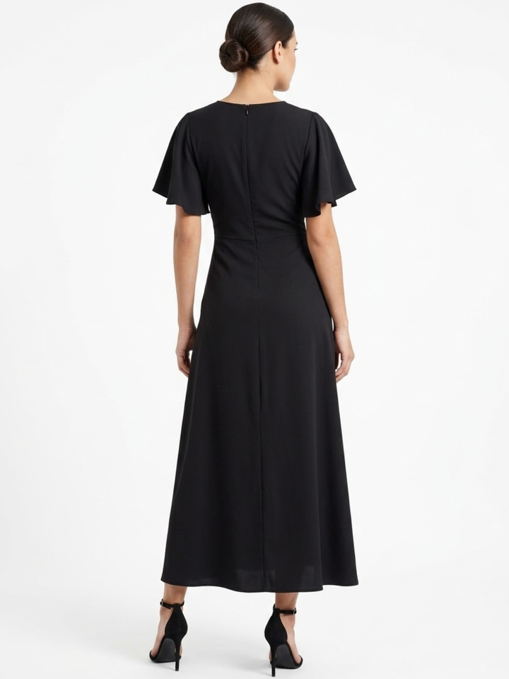 VESTIDO CASUAL CON FALDA EN CORTE A Y LAZO DAFNE NEGRO