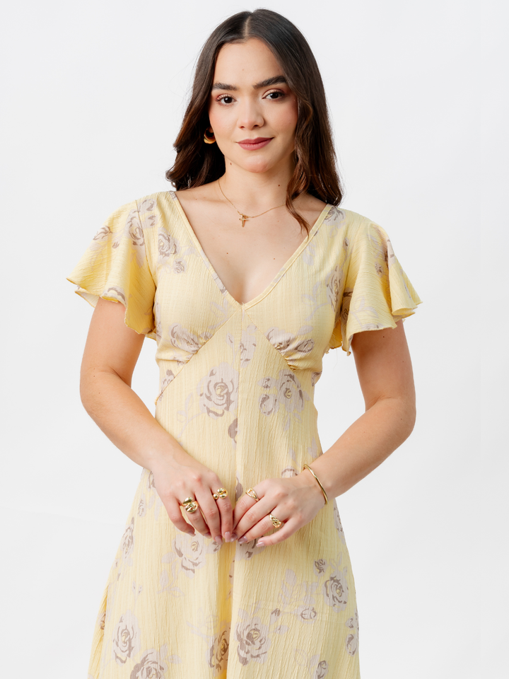 VESTIDO LARGO CORTE A BRENDA AMARILLO